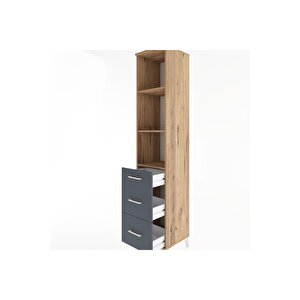 Hyperion Dolap 3 Raflı 3 Çekmeceli 44x44x221 Çam-antrasit