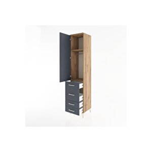Hyperion Dolap 2 Raflı 4 Çekmeceli Tek Askılı 44x44x221 Çam-antrasit