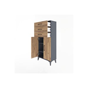 Arges Dolap 2 Raflı 3 Çekmeceli 2 Kapaklı 60x30x134 Antrasit-çam