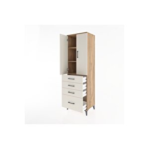 Hyperion Dolap 3 Raflı 4 Çekmeceli 2 Kapaklı 60x44x195 Çam-aytaşı