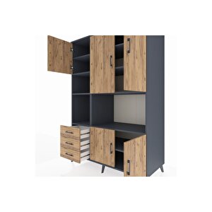 Kronos Dolap 9 Raflı 3 Çekmeceli 5 Kapaklı 132x59x195 Antrasit-çam/çam