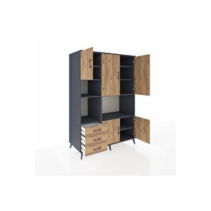Kronos Dolap 9 Raflı 3 Çekmeceli 5 Kapaklı 132x59x195 Antrasit-çam/çam