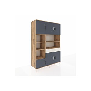 Hyperion Dolap 10 Raflı Tek Çekmeceli 6 Kapaklı 132x44x195 Çam-antrasit/aytaşı