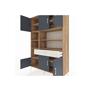 Hyperion Dolap 10 Raflı Tek Çekmeceli 6 Kapaklı 132x44x195 Çam-antrasit/aytaşı