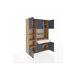 Hyperion Dolap 10 Raflı Tek Çekmeceli 6 Kapaklı 132x44x195 Çam-antrasit/aytaşı