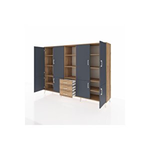 Hyperion Dolap 11 Raflı 3 Çekmeceli 8 Kapaklı 220x44x163 Çam-antrasit/çam