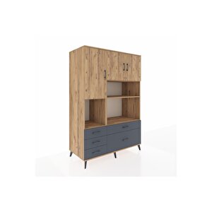 Kronos Dolap 8 Raflı 5 Çekmeceli 3 Kapaklı 132x59x195 Çam-çam/antrasit