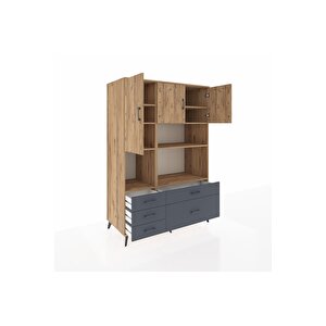 Kronos Dolap 8 Raflı 5 Çekmeceli 3 Kapaklı 132x59x195 Çam-çam/antrasit