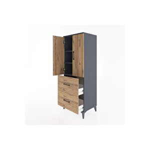 Hyperion Dolap 3 Raflı 2 Çekmeceli 2 Kapaklı 60x44x163 Antrasit-çam