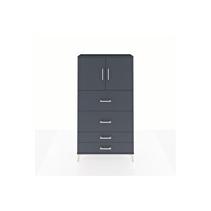 Arges Dolap 2 Raflı 4 Çekmeceli 2 Kapaklı 88x30x163 Antrasit-antrasit