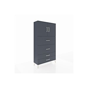 Arges Dolap 2 Raflı 4 Çekmeceli 2 Kapaklı 88x30x163 Antrasit-antrasit