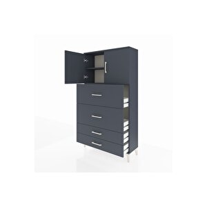 Arges Dolap 2 Raflı 4 Çekmeceli 2 Kapaklı 88x30x163 Antrasit-antrasit