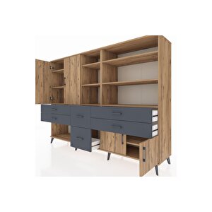 Hyperion Dolap 10 Raflı 6 Çekmeceli 4 Kapaklı 220x44x163 Çam-çam/antrasit