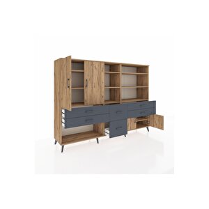 Hyperion Dolap 10 Raflı 6 Çekmeceli 4 Kapaklı 220x44x163 Çam-çam/antrasit