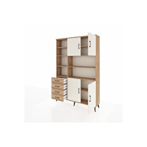 Arges Dolap 9 Raflı 4 Çekmeceli 4 Kapaklı 132x30x195 Çam-aytaşı/çam