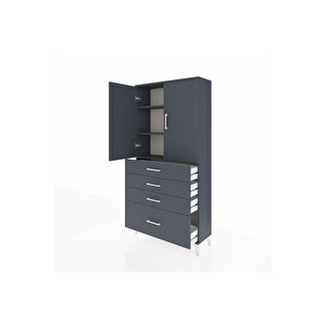 Arges Dolap 3 Raflı 4 Çekmeceli 2 Kapaklı 88x30x182 Antrasit-antrasit
