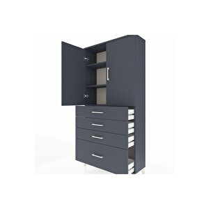 Arges Dolap 3 Raflı 4 Çekmeceli 2 Kapaklı 88x30x182 Antrasit-antrasit