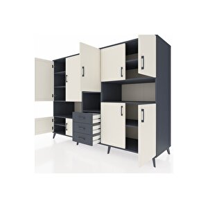 Kronos Dolap 13 Raflı 3 Çekmeceli 9 Kapaklı 220x59x163 Antrasit-aytaşı/antrasit