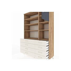 Hyperion Dolap 8 Raflı 8 Çekmeceli Tek Kapaklı  132x44x195 Çam-antrasit/aytaşı