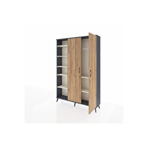 Arges Dolap 7 Raflı 2 Kapaklı Tek Askılı 132x30x195 Antrasit-çam/aytaşı
