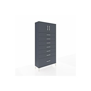 Arges Dolap Tek Raflı 7 Çekmeceli 2 Kapaklı 88x30x182 Antrasit-antrasit