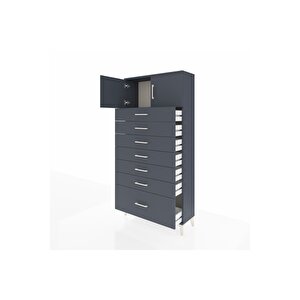 Arges Dolap Tek Raflı 7 Çekmeceli 2 Kapaklı 88x30x182 Antrasit-antrasit