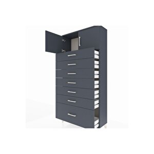 Arges Dolap Tek Raflı 7 Çekmeceli 2 Kapaklı 88x30x182 Antrasit-antrasit