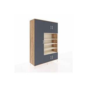 Hyperion Dolap 10 Raflı 5 Kapaklı 132x44x195 Çam-antrasit/aytaşı