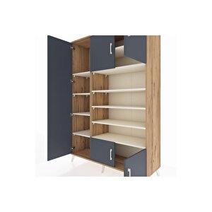 Hyperion Dolap 10 Raflı 5 Kapaklı 132x44x195 Çam-antrasit/aytaşı