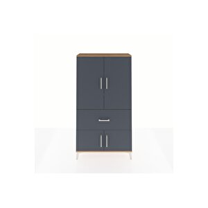 Arges Dolap 3 Raflı Tek Çekmeceli 4 Kapaklı 88x30x163 Çam-antrasit