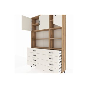 Arges Gardrop 8 Raflı 8 Çekmeceli 3 Kapaklı 132x30x195 Çam-aytaşı