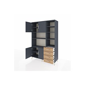 Hyperion Dolap 9 Raflı 4 Çekmeceli 4 Kapaklı 132x44x195 Antrasit-antrasit/çam