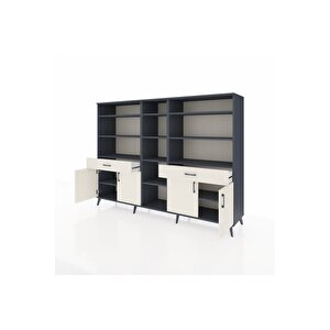 Hyperion Dolap 12 Raflı 2 Çekmeceli 4 Kapaklı 220x44x163 Antrasit-aytaşı