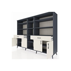 Hyperion Dolap 12 Raflı 2 Çekmeceli 4 Kapaklı 220x44x163 Antrasit-aytaşı