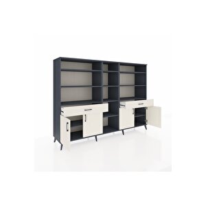 Hyperion Dolap 12 Raflı 2 Çekmeceli 4 Kapaklı 220x44x163 Antrasit-aytaşı