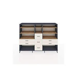 Hyperion Dolap 8 Raflı 7 Çekmeceli  220x44x163 Antrasit-çam/aytaşı