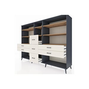 Hyperion Dolap 8 Raflı 7 Çekmeceli  220x44x163 Antrasit-çam/aytaşı