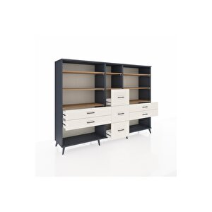 Hyperion Dolap 8 Raflı 7 Çekmeceli  220x44x163 Antrasit-çam/aytaşı