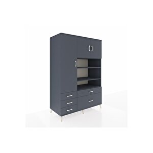 Kronos Dolap 9 Raflı 5 Çekmeceli 3 Kapaklı 132x59x195 Antrasit-antrasit/antrasit