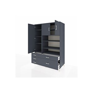 Kronos Dolap 9 Raflı 5 Çekmeceli 3 Kapaklı 132x59x195 Antrasit-antrasit/antrasit