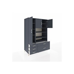 Kronos Dolap 9 Raflı 5 Çekmeceli 3 Kapaklı 132x59x195 Antrasit-antrasit/antrasit