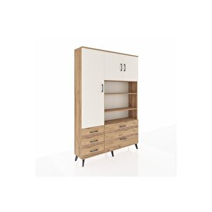 Arges Dolap 9 Raflı 5 Çekmeceli 3 Kapaklı 132x30x195 Çam-aytaşı/çam