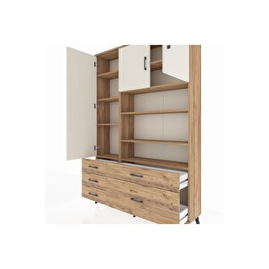 Arges Dolap 9 Raflı 5 Çekmeceli 3 Kapaklı 132x30x195 Çam-aytaşı/çam