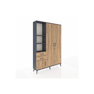 Arges Gardrop 5 Raflı 2 Çekmeceli Tek Askılı 132x30x195 Antrasit-çam