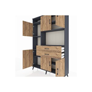 Arges Gardrop 8 Raflı 2 Çekmeceli 6 Kapaklı 132x30x195 Antrasit-çam