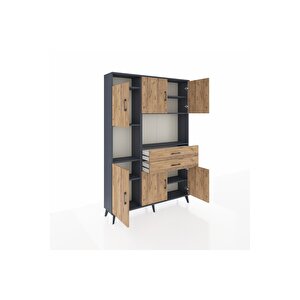 Arges Gardrop 8 Raflı 2 Çekmeceli 6 Kapaklı 132x30x195 Antrasit-çam