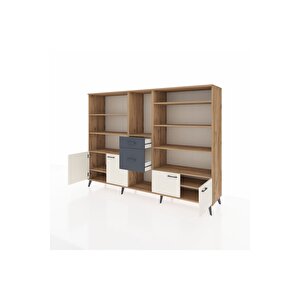 Hyperion Dolap 10 Raflı 2 Çekmeceli 4 Kapaklı 220x44x163 Çam-aytaşı/antrasit