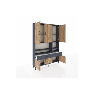 Arges Dolap 8 Raflı 2 Çekmeceli 6 Kapaklı 132x30x195 Antrasit-çam/antrasit