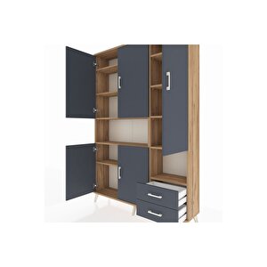 Arges Gardrop 10 Raflı 2 Çekmeceli 5 Kapaklı 132x30x195 Çam-antrasit