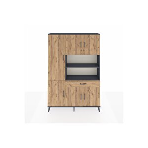 Arges Gardrop 10 Raflı Tek Çekmeceli 6 Kapaklı 132x30x195 Antrasit-çam